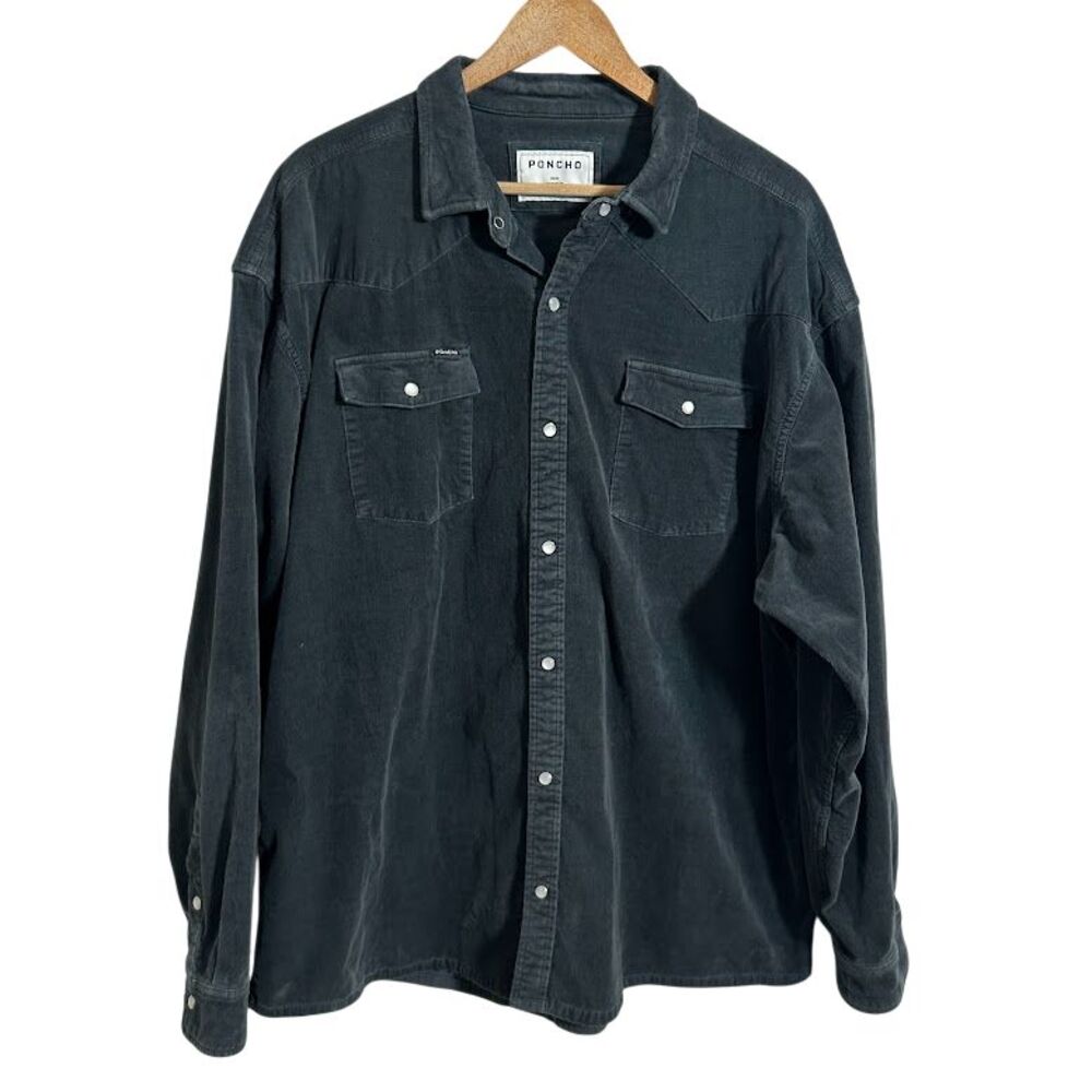 Poncho Western Corduroy Shirt Mens XXXL 3XL Regular Fit Navy Blue Pearl Snap